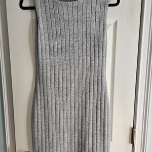 Elegant Gray Ribbed Mini Dress